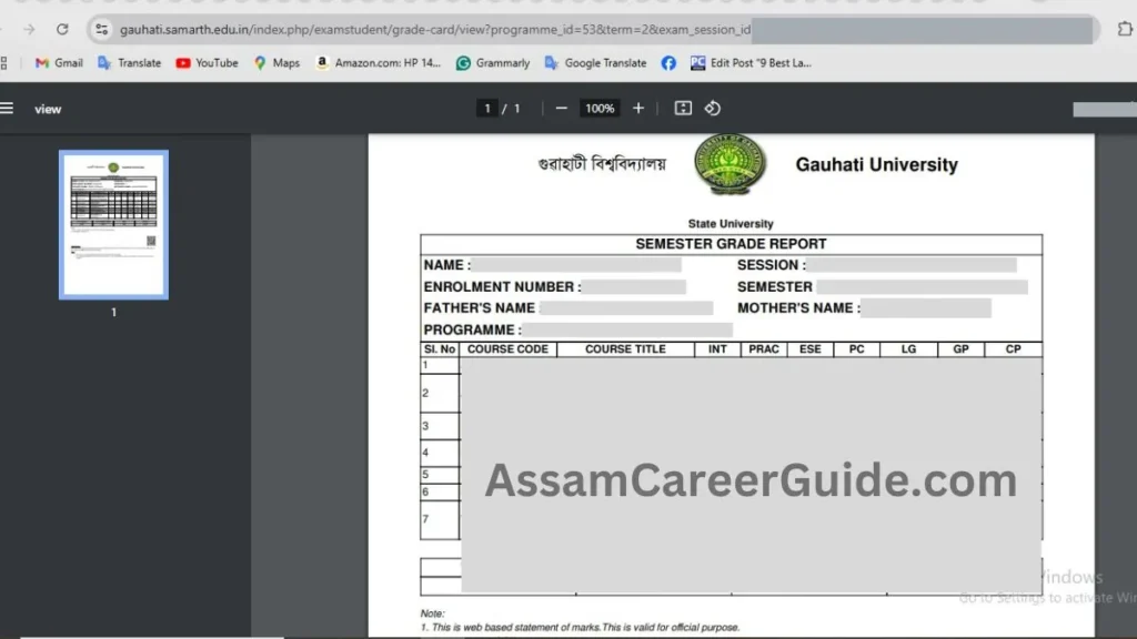 Check Guwahati University Semester Result on Samarth FYUGP 4