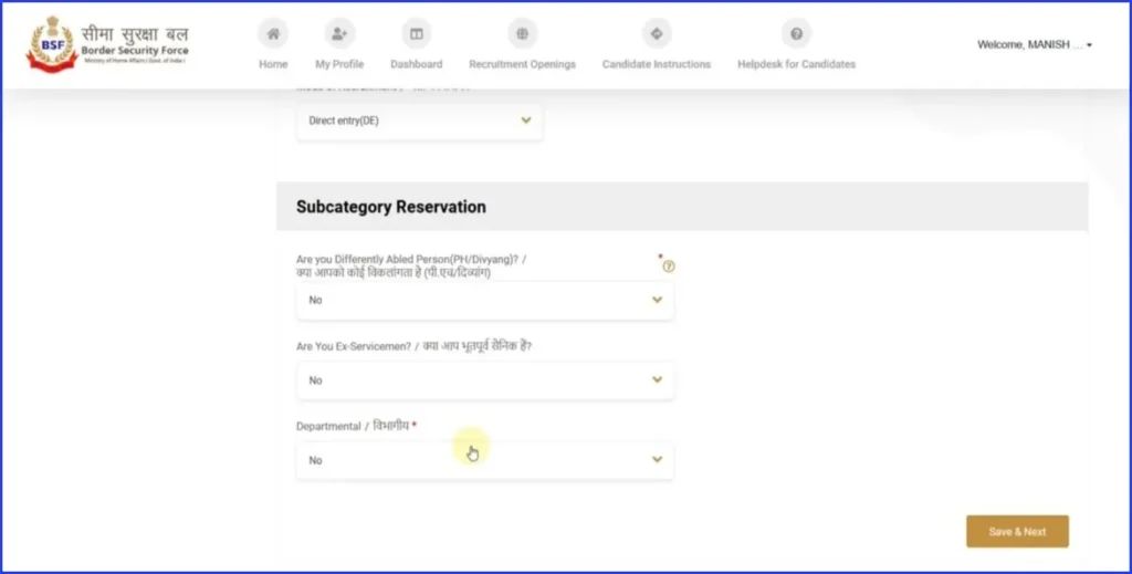 BSF OTP verification, a dashboard save