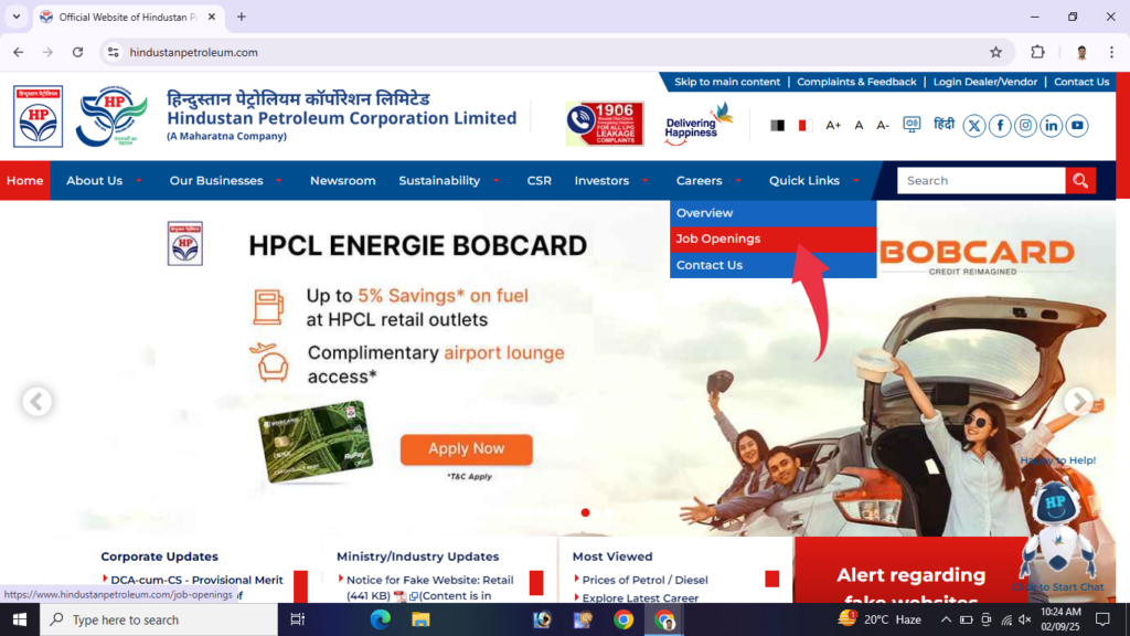 Go to HPCL Official Website.